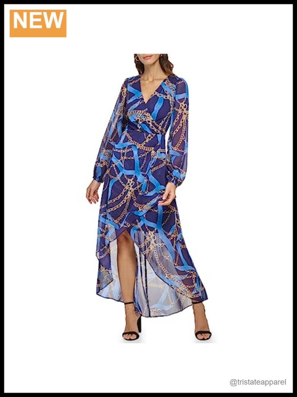 Women's Long Sleeve Scarf Print Chiffon Maxi Dress A-Line Scoop Neck
